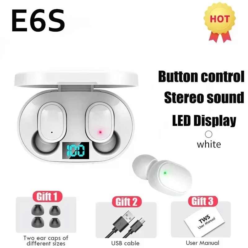 2025 TWS E6S Fone Bluetooth-oortelefoon Draadloze Bluetooth-headset Ruisonderdrukkende headset met microfoonhoofdtelefoon: 2.5W