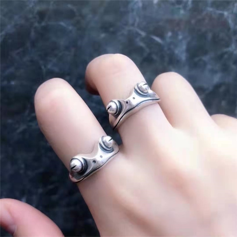 Bohemian Vintage Kikker Ring Voor Vrouwen Artistieke Retro Opening Resizable Unisex Vrouwelijke Statement Ringen Zilveren Kleur
