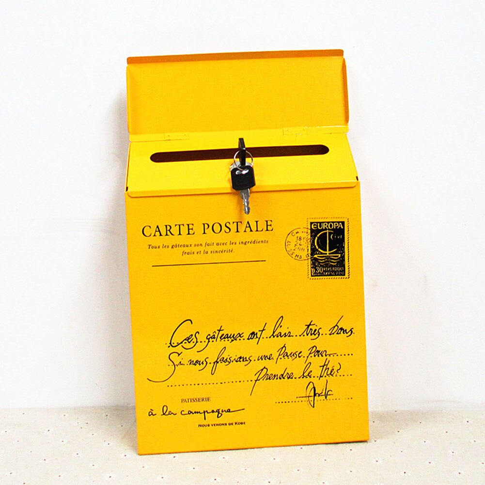 Iron Lock Letter Box Vintage Wall Mount Mailbox Mail Postal Letter Newspaper Box GR5: Yellow