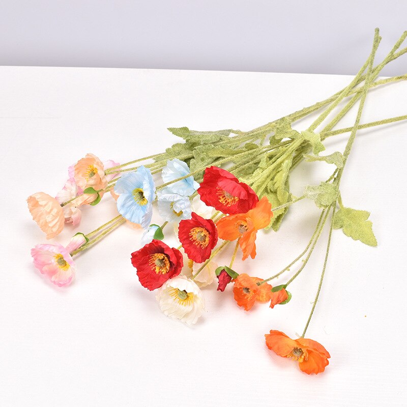 60cm Spring Poppy Artificial Flowers DIY Wedding Christmas Party Home Decoration Silk Flower Wall Materials