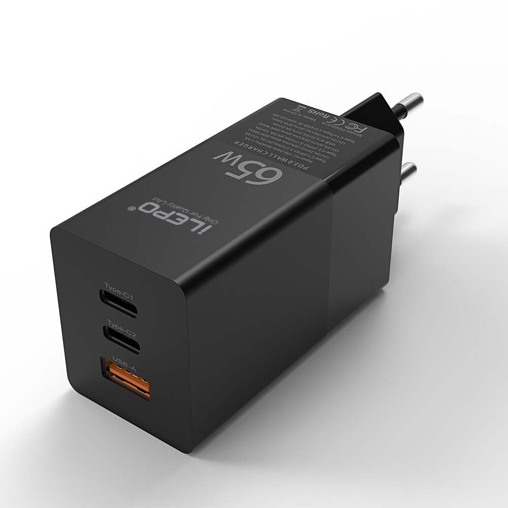 65w -gang-schnellladegerät,  pd3.0 -fach usb-typ-c-ladegerät, tragbares schnellladegerät für laptops, macbook pro, iphone und samsung