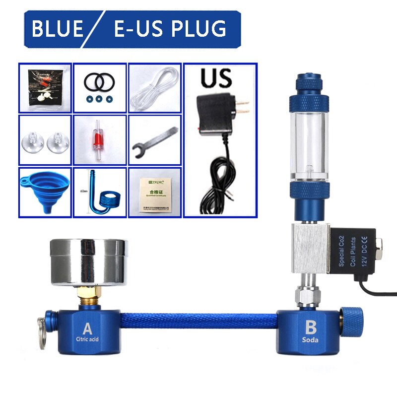 Aquarium DIY CO2 generator,withsolenoid valve Bubble Counter Diffuser Reaction System kit for Aquatic plant Growth CO2 Equipmenr: Blue-E-US plug