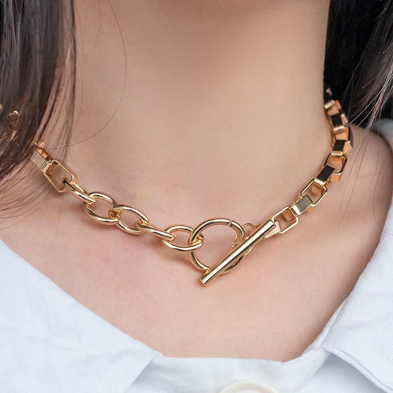 Gold Chain Necklace Chokers For Women Party Gold Color Geometric Pendant Necklaces Boho trend Statement Jewelry: Default Title