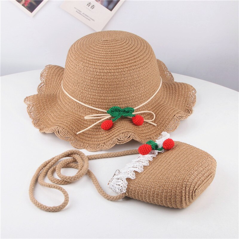 Baby piger sommer hat strand stråhat panama cap dejlige sol hatte til børn uv beskyttende hatgorras casquette: Khaki med taske