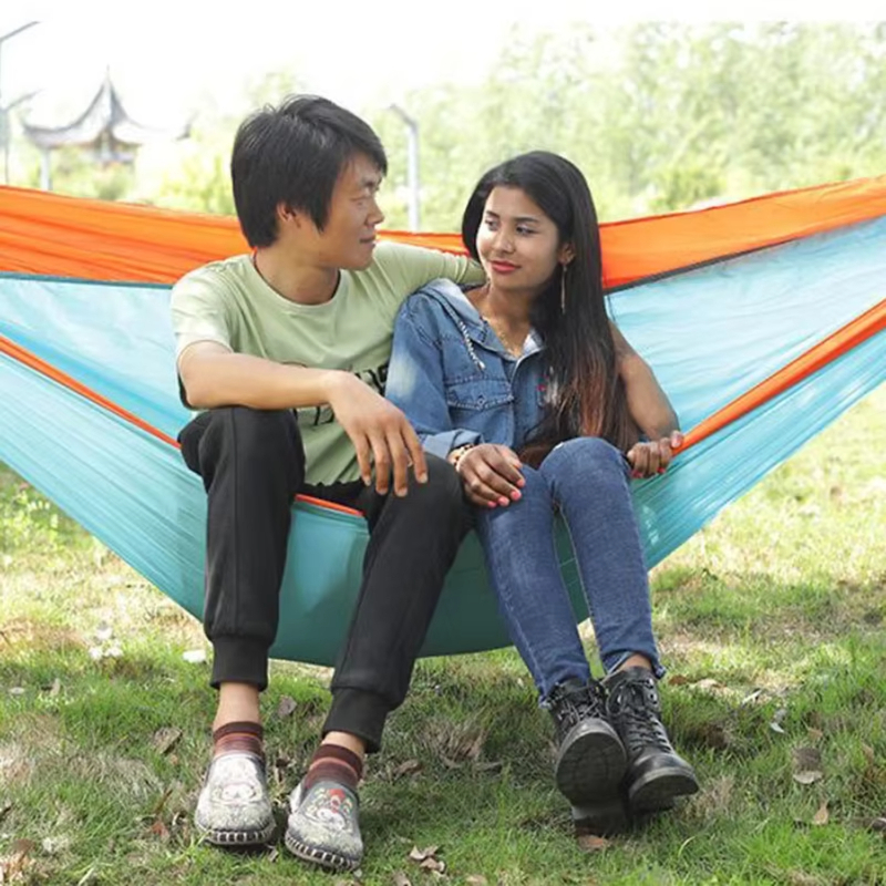 Hamac de camping portable en nylon, lit-balançoire, tissu parachute, durable, patchwork, pour randonnée jardin