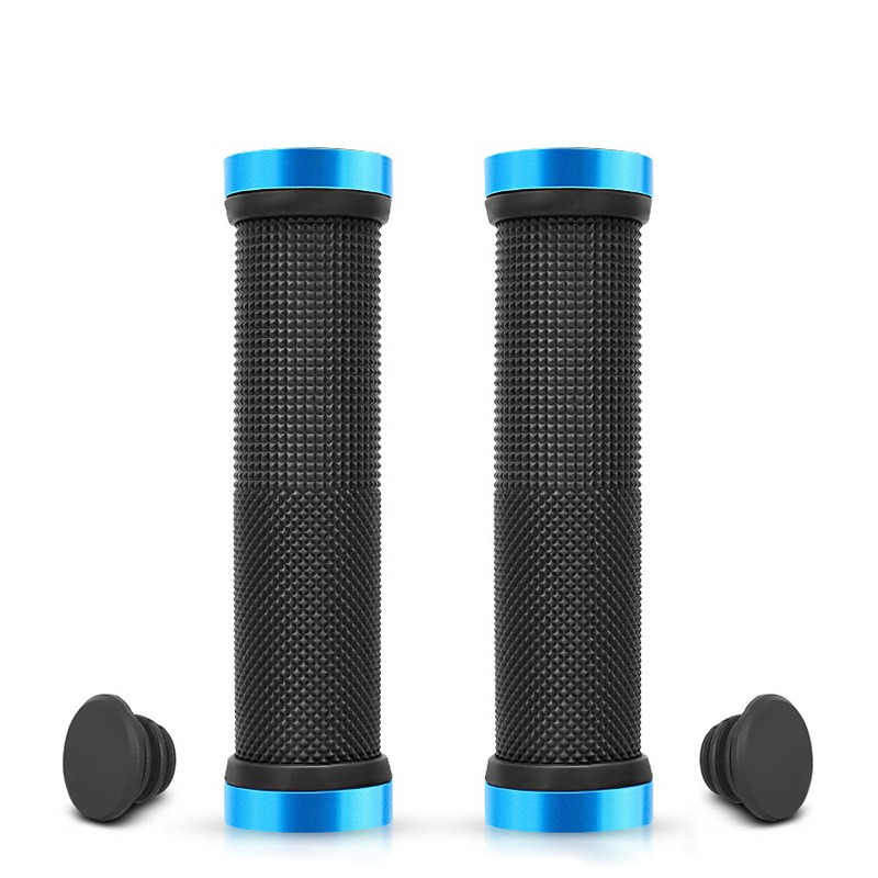 Empuñaduras de goma PE para bicicleta de montaña, puños de aleación con bloqueo Bilateral, mango antideslizante para manillar de ciclismo, accesorios para bicicleta BMX: Rojo
