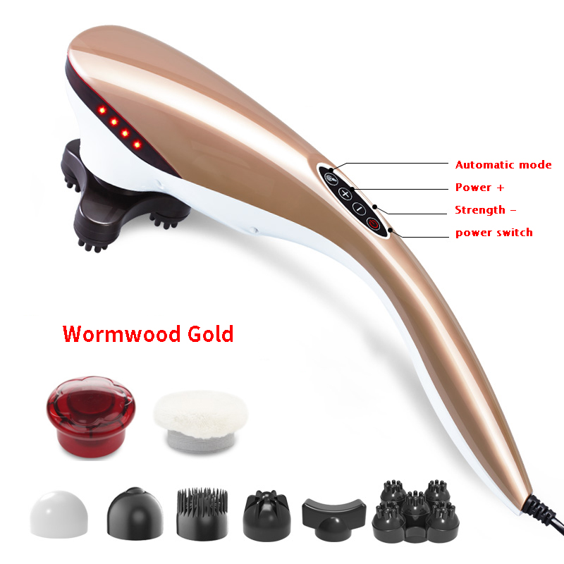 Multi-function electric dolphin massage machine hammer shock infrared roller neck massage, pain relief body massage machine: Wormwood Gold
