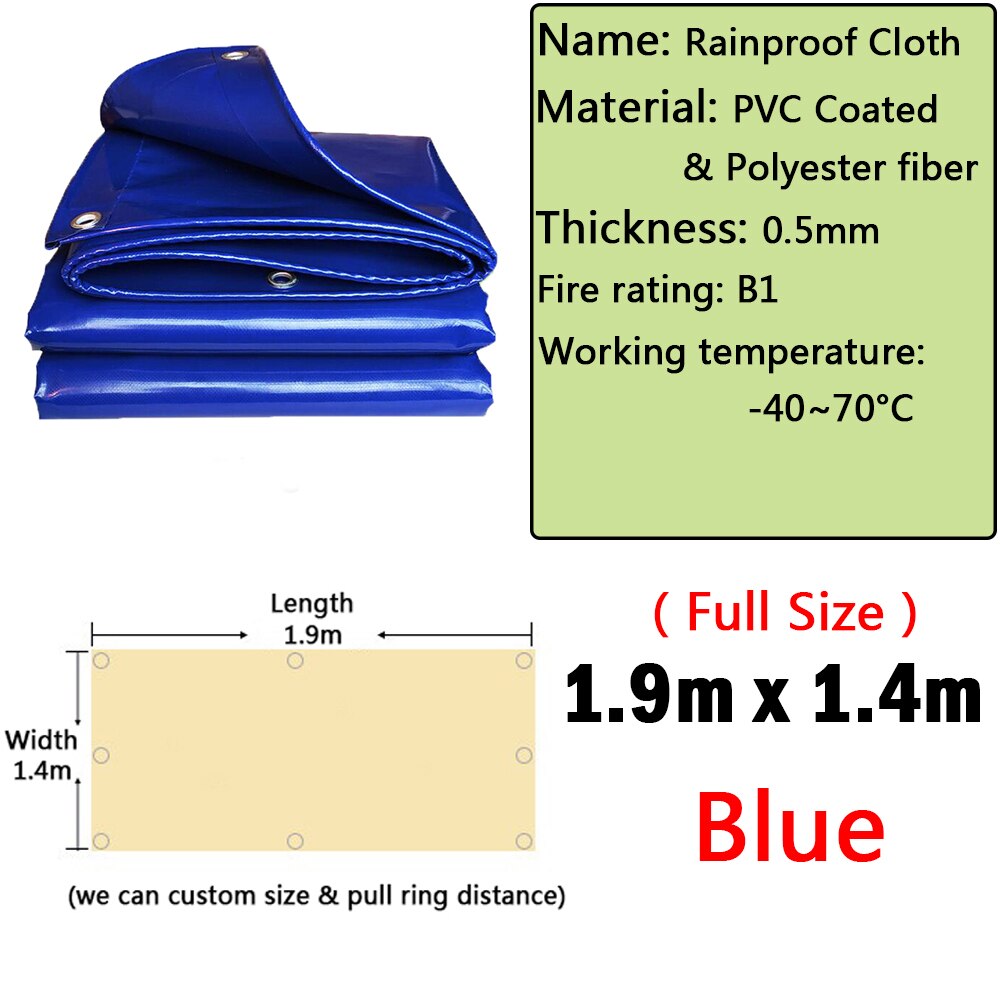 600GSM Rainproof Cloth PVC Coated Tarpaulin Outdoor Pavilion Waterproof Cloth Garden Awning Shade Sail Car Shed Rainproof Cloth: Blue 1.9x1.4m