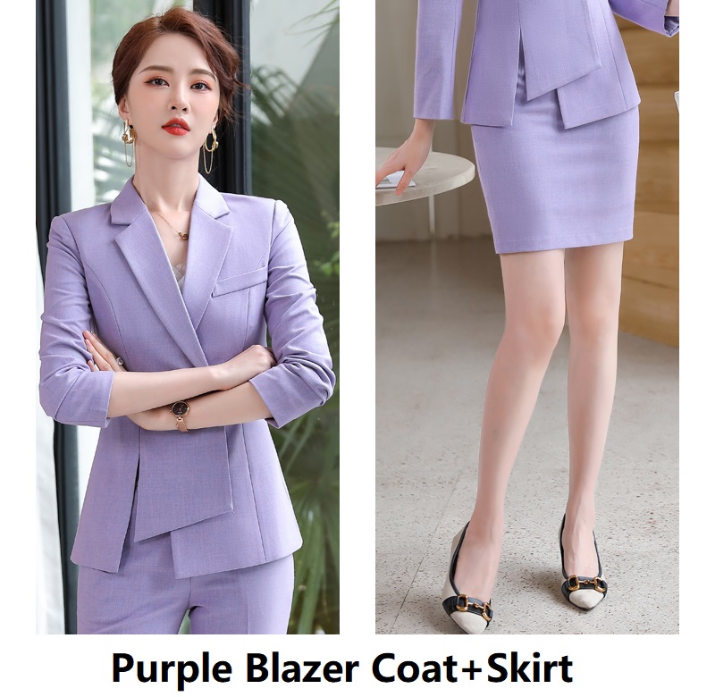 Asymmetric Size S-4XL Women Pant Suit Blue Purple Black Two Pieces Set Single Button Blazer With Trouser For Spring
