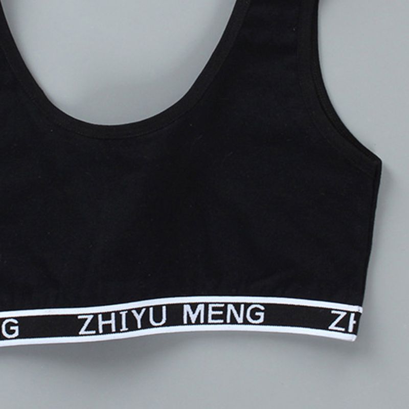 Kinderen Katoen Sport Training Beha Ondergoed Effen Kleur Letters Gedrukt Scoop Hals Tiener Puberteit Meisje Draadloze Bralette Vest