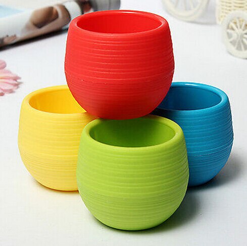Mini Colourful Round Plastic Plant Flower Pot Garden Home Office Decor Planter Desktop Flower Pots