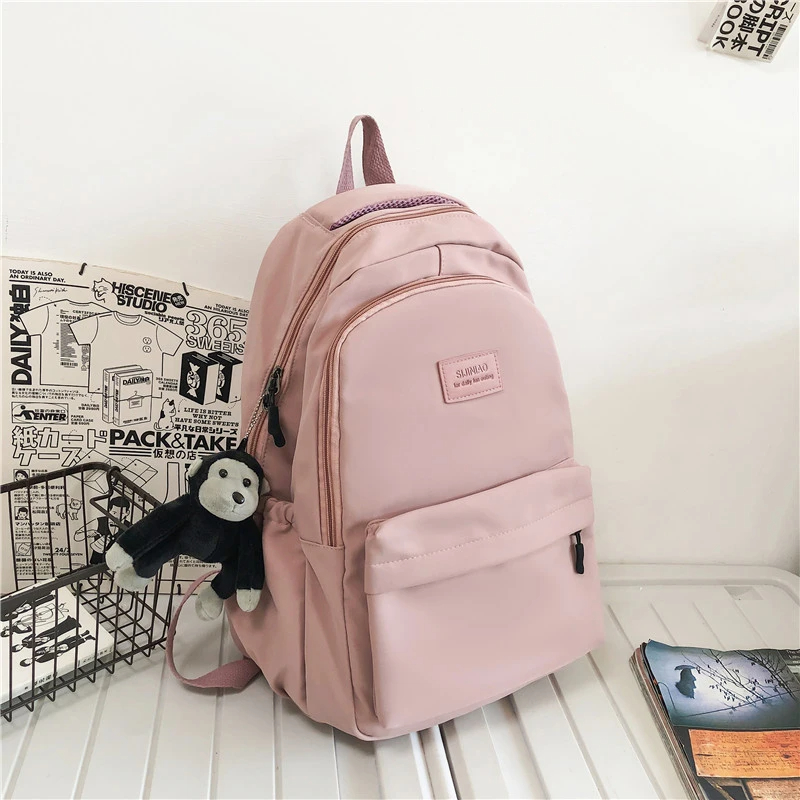 Mochila de Color liso para mujer, bolso de libros universitario con múltiples bolsillos, mochilas informales para ordenador portátil, mochila escolar para hombres y adolescentes, mochilas escolares para niñas: Verde militar