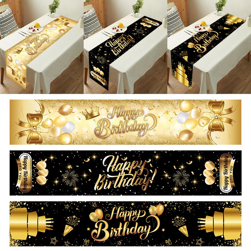 corridore da tavola di compleanno in oro nero 30 50 tovaglia di compleanno decorazione per feste di palloncini per la casa sfondo matrimonio anniversario per adulti
