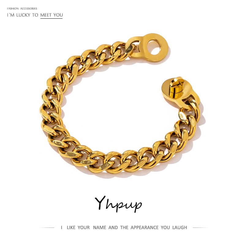 Yhpup 316L Pulseira De Metal Em Aço Inoxidável de Alta Qualidade Heavy Metal браслеты 18 K Banhado A Cadeia Declaração Jóias Bijoux Femme