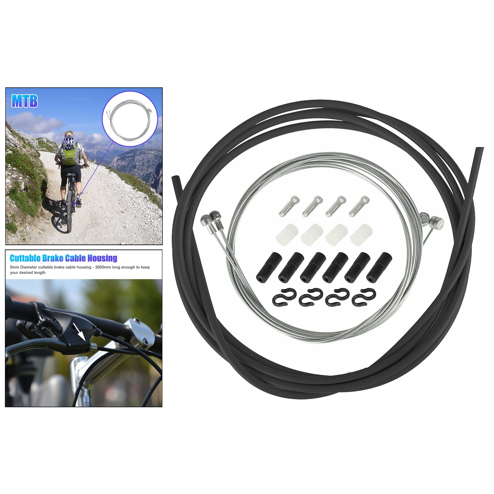 Universal Bike Cable Housing Set MTB Road Folding Bicycle Brake Shifter Hose End: Brake Black
