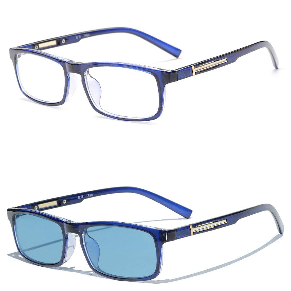 Mincl Business Full Frame Mannen Bril Bijziendheid Zon Meekleurende Blauw Lens TR90 Brilmontuur Uv4000 Met Doos fml: blue-100