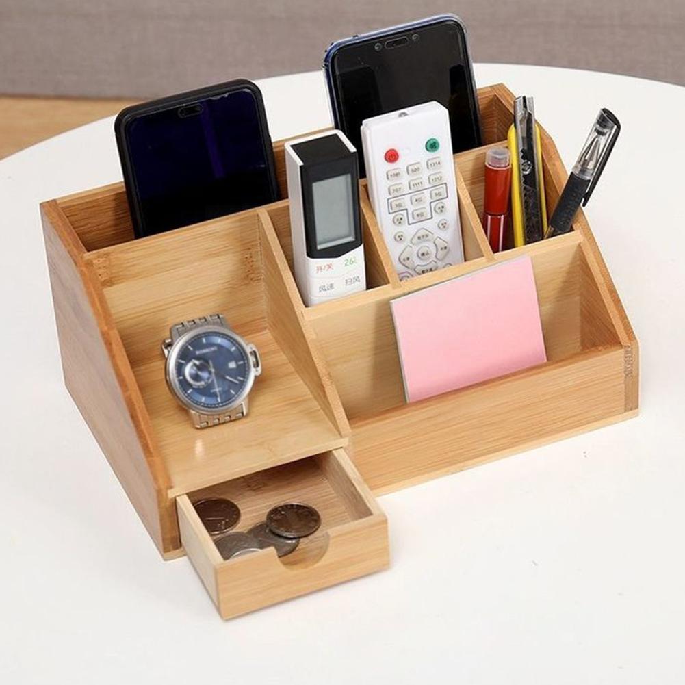 Desktop Storage Box Bamboo Stationery Organiser Letter Holder Office High Pen Storage Notes Capacity Rack Storage Box Cosme D5h3