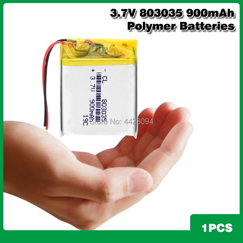 Polymer litiumbatteri 900 mah 3.7 v 803035 smarthus  mp3 høyttalere li-ion batteri for dvr, gps ,mp3,mp4,mp5 powerbank, høyttaler: 1 stk
