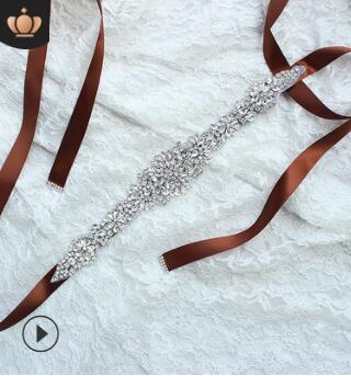 Crystal Bruiloft Accessoires Satijnen Trouwjurk Riem Bruids Lint Tailleband Sjerp Riem Voor Avond Prom Jurken: coffe