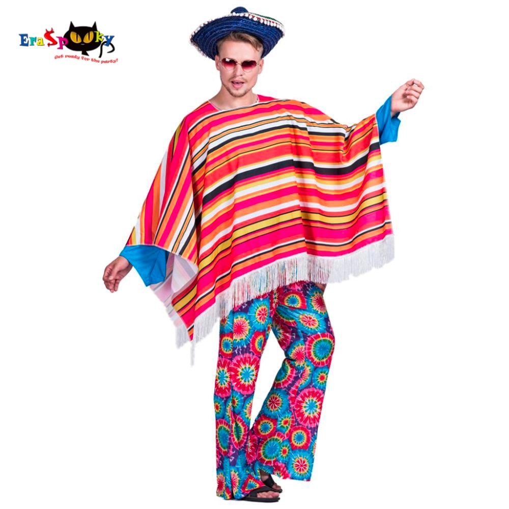 Menn meksikansk poncho ville vesten cowboy kostyme karneval fest voksen mann banditt antrekk teppe klær halloween kostymer