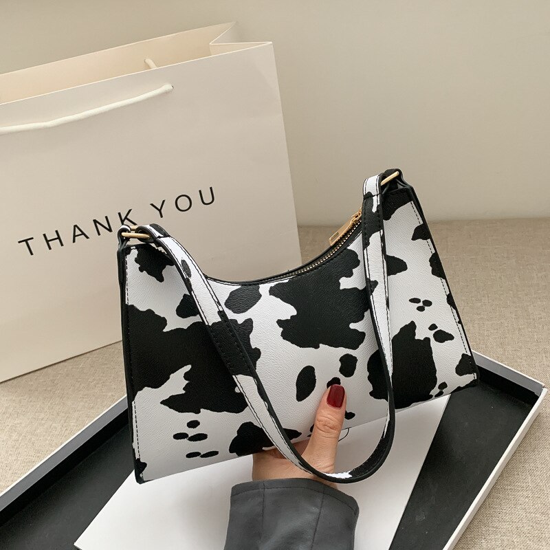 Mode Zebra Print Vrouwen Luxe Handtas Pu Leer Eenvoudige Onderarm Schoudertassen Vrouwelijke Dagelijks Baguette Totes Purse Pouch: cow