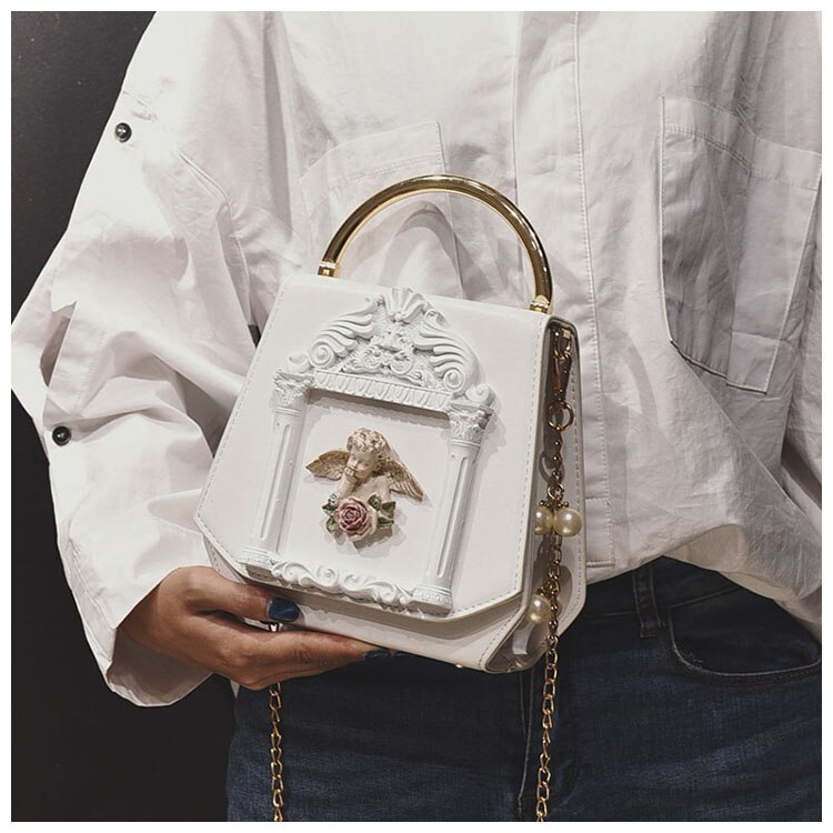 Barokke engel cupido doosvormige ketting schoudertas voor vrouwen portemonnees en handtassen feest clutch avondtas bruiloft portemonnee: Wit