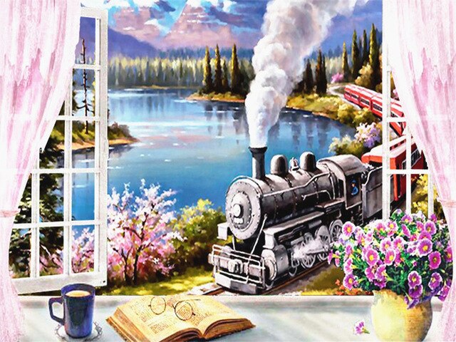HUACAN peinture par numéros fenêtre paysage dessin sur toile peint à la main Art photo Kits bricolage décoration de la maison: SZHC1-2593