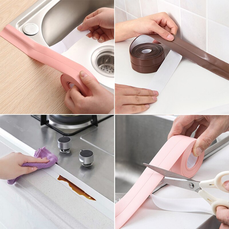3.8cmx3.2m Self-adhesive Kitchen Bathroom Ceramic Stickers Tape Waterproof Anti-moisture Pvc Wall Corner Line Sink Sticker