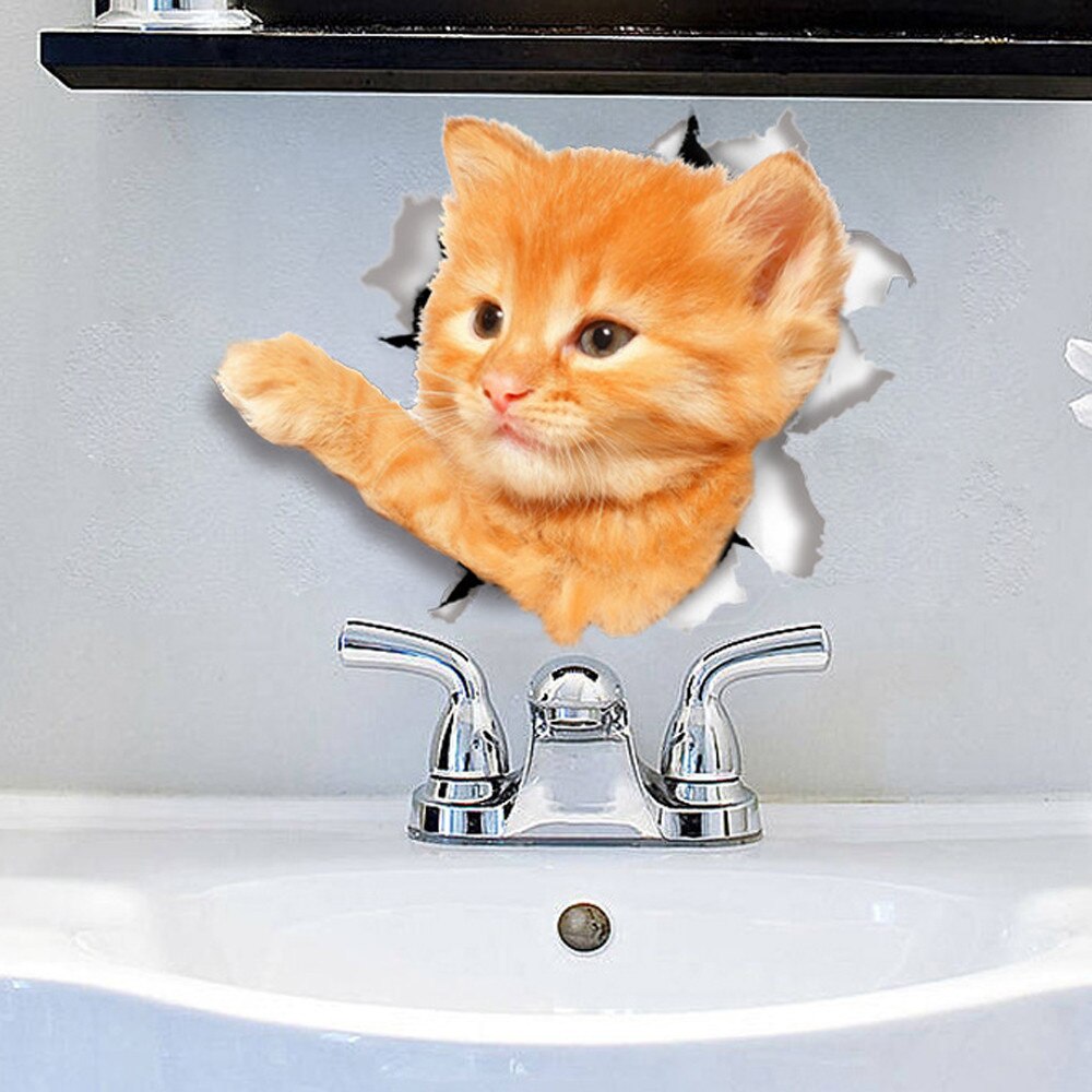 1Pc 3D Pvc Wc Sticker Gat View Leuke Animal Print Decoratie Verschillende Stijlen Creatieve Wc Badkamer Sticker Decoratie