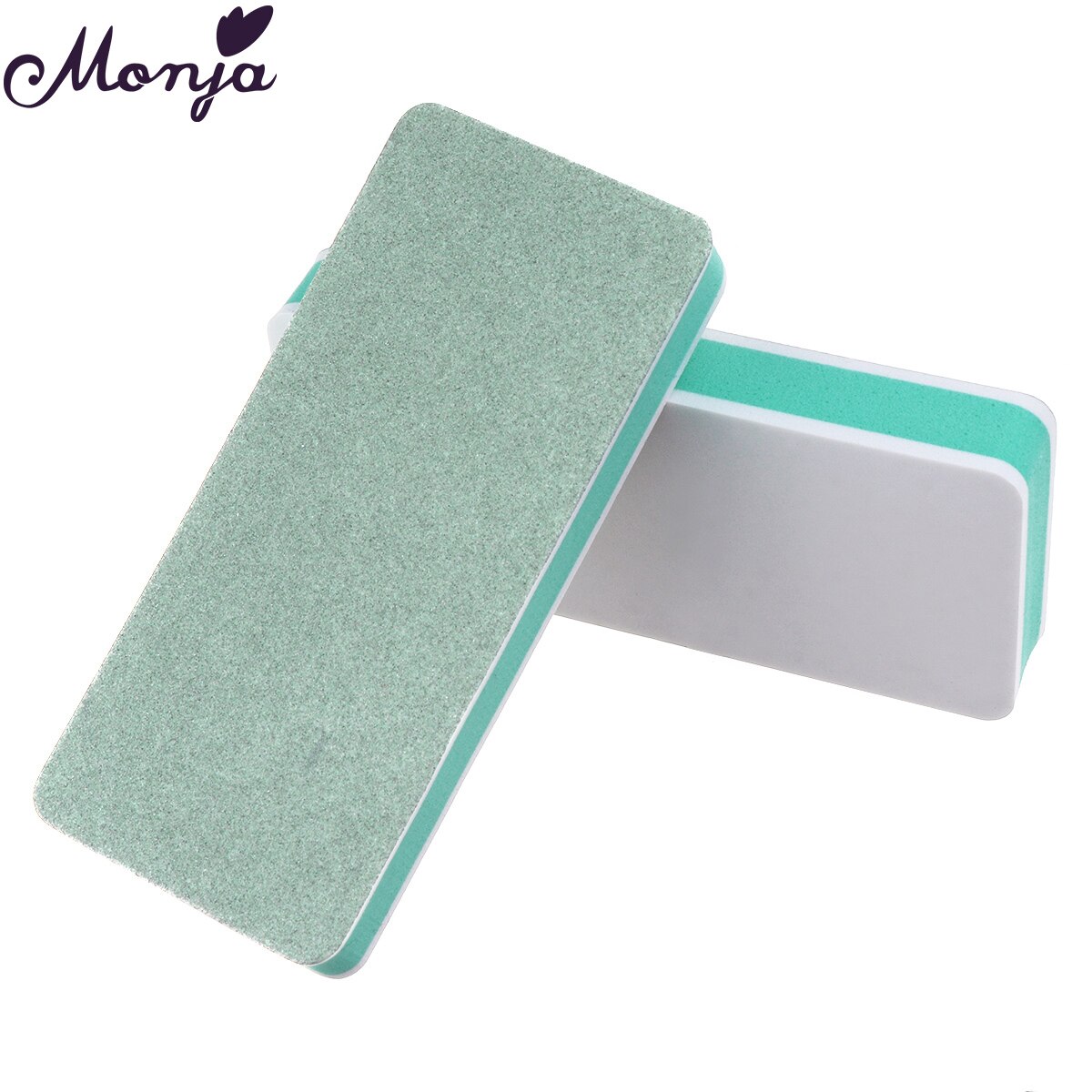 Monja 1 Pcs White Green Nail Art Buffering Block Double-sided Sanding Polishing Nail Sponge Buffer Files Manicure Tool