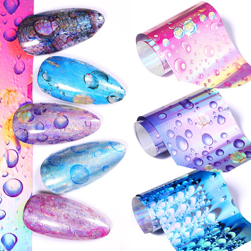 16 Stks/set Holographics Nail Folie Kleurrijke Waterdrop Patronen Nail Transfer Folie Diy Nail Art Decoratie