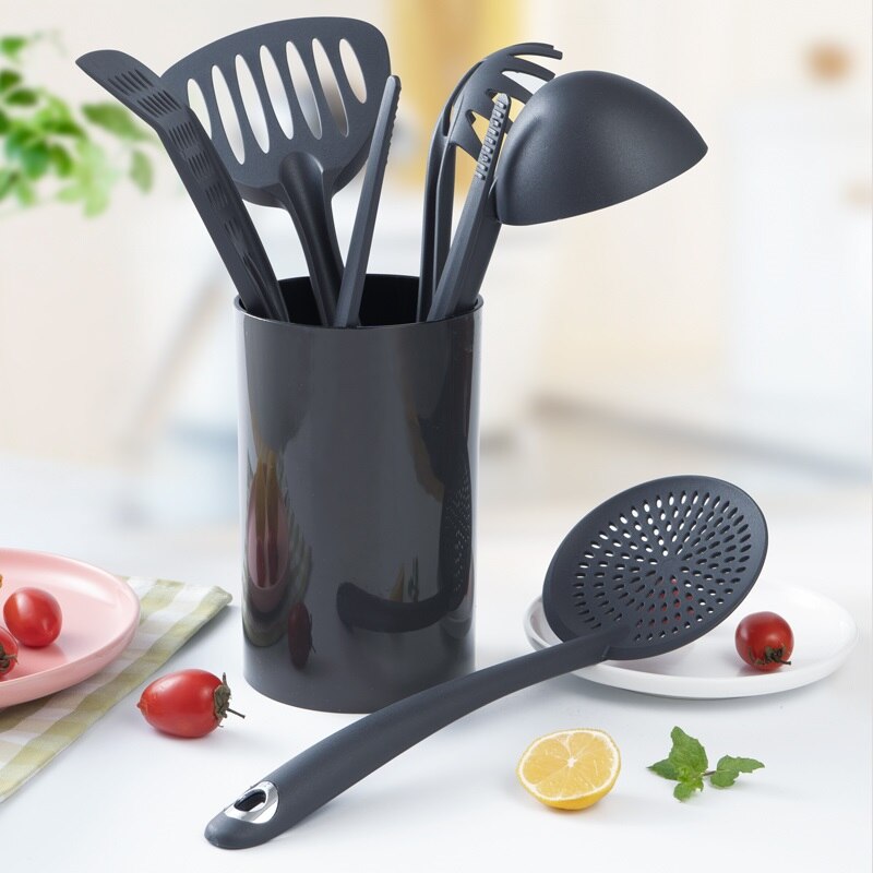 Espumadera antiadherente de nailon resistente al calor, ranurado colador, pinzas finas, utensilios de cocina de grado alimenticio