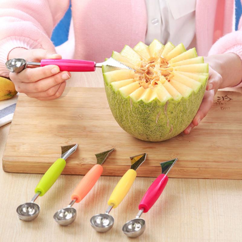 Cuchara de excavación de fruta, plato separador de pulpa, cuchillo de tallado, juego de tres piezas, removedor de doble cabeza, bola de acero inoxidable