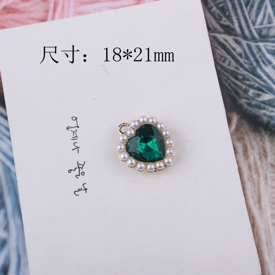 10 stücke 18*21mm Kristall Strass Perle Herz Anhänger Charms DIY Schmuck Erkenntnisse Ornament Zubehör Schwimm Anhänger: Green