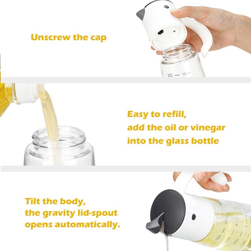 Drip Free Cooking Oil & Vinegar Dispenser with No Drip Bottle Spout - Oil Pourer Dispensing Bottles
