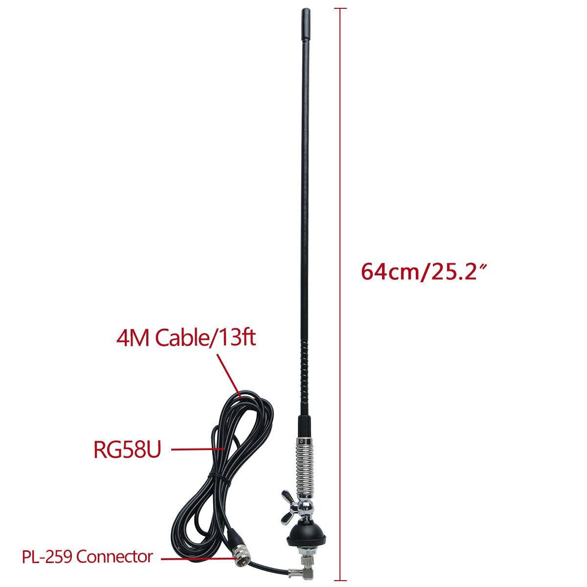 ABBREE T3 CB Radio 27Mhz Antenna with 4 meters Cable For Cobra Midland Uniden Maxon Anytone Mobile Car Citizen Band Radio