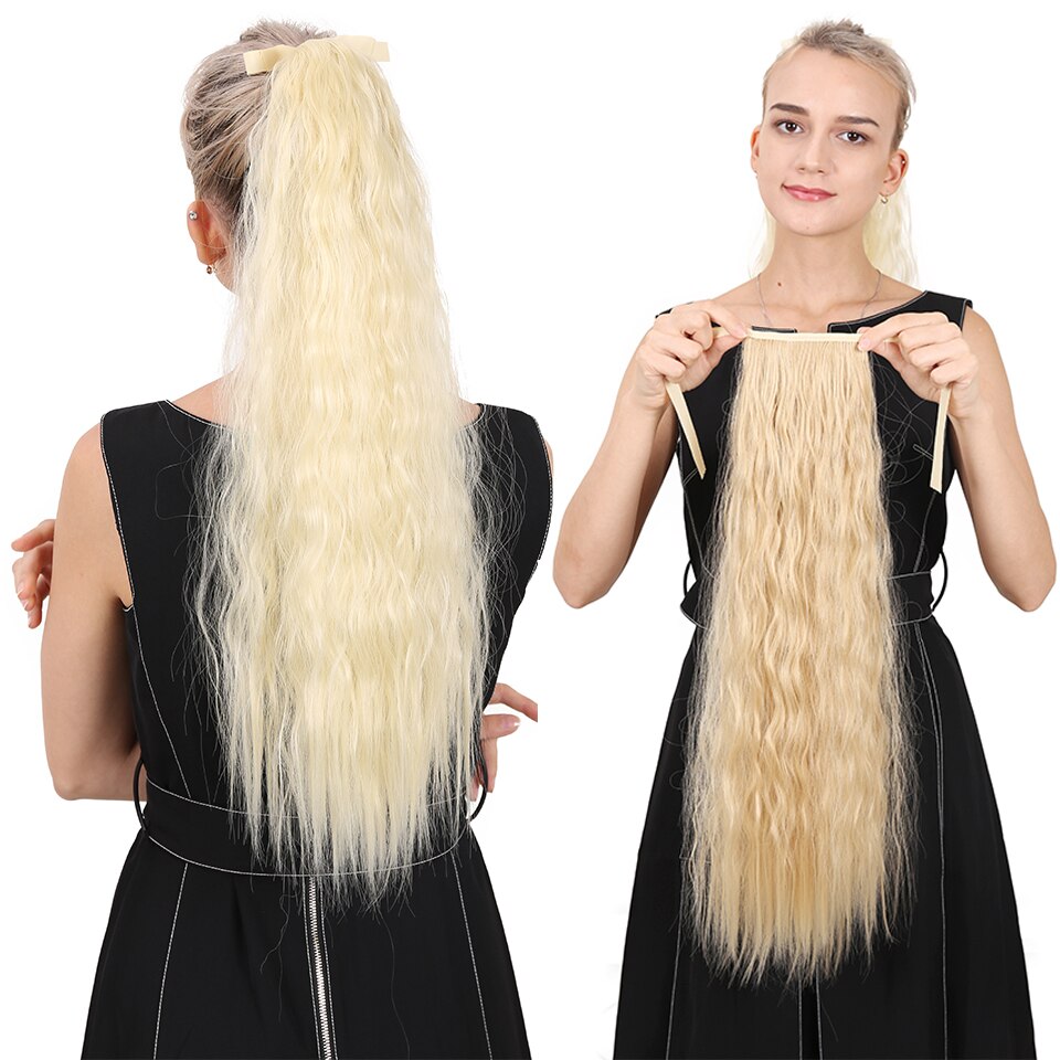 Talang lang corn culry sort hestehale til kvinder varmebestandig syntetisk snøre lang hestehale klips i hair extensions