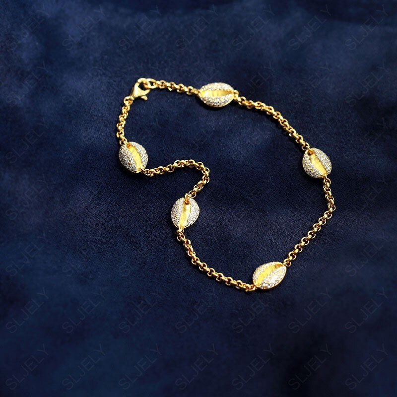 SLJEY-tobillera de Plata de Ley 925 con Zirconia, joyería fina de Color dorado y amarillo, para mujer