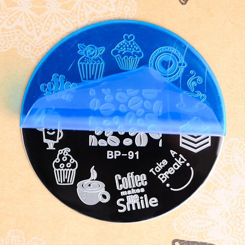 GEBOREN PRETTY 5.5cm Ronde Nail Art Stamp Template Koffie Tijd Stempelen Image Plate BP-91