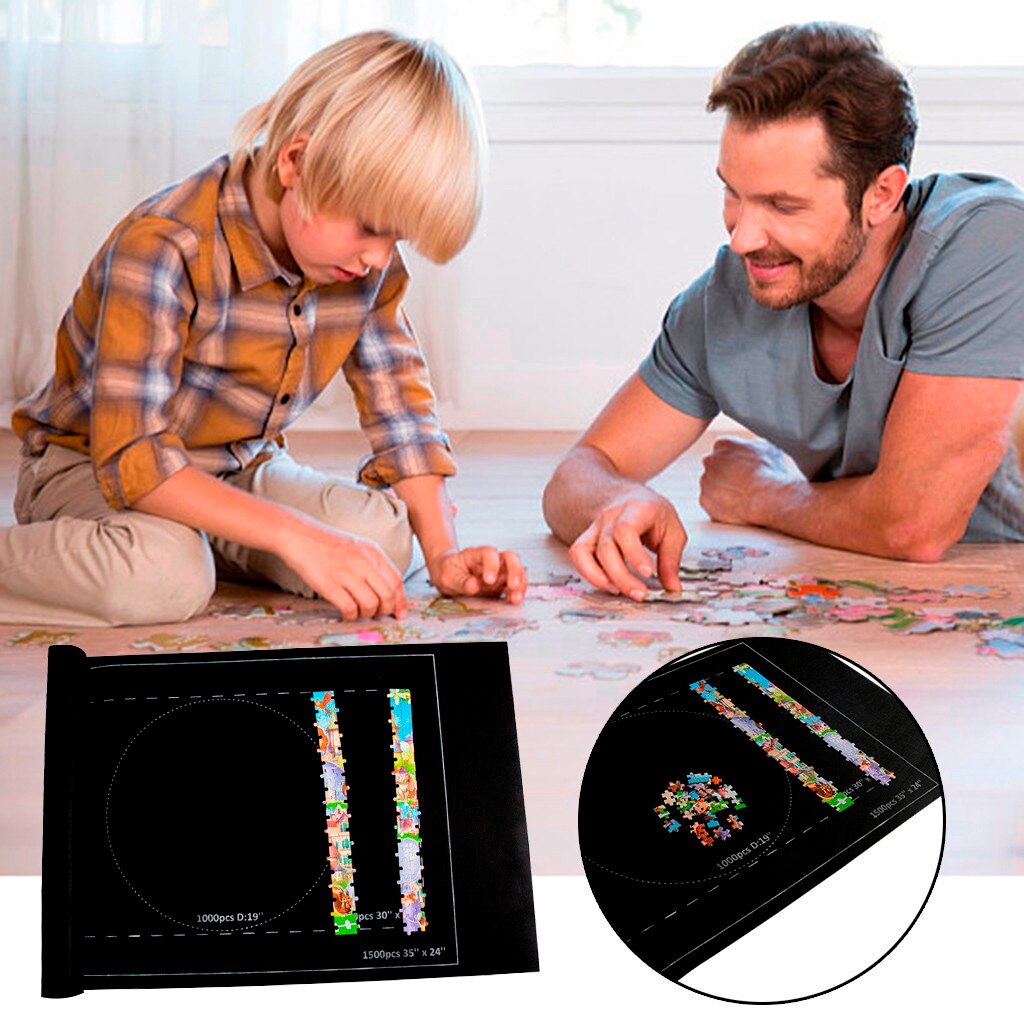 Thicken Puzzles Mat Jigsaw Roll Mat Playmat Large Storage Mat Jigroll Up to 1500 Pieces with Drawstring Storage Bag