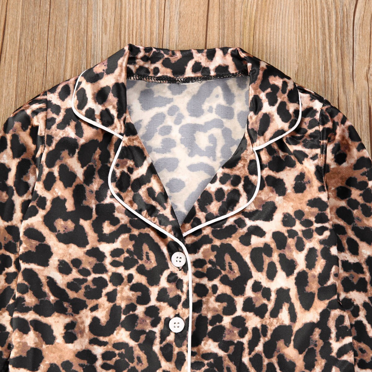 Little Kids 2 Stuks Pyjama Set Leopard Patroon Korte/Lange Mouwen Button-Down Kraag Top Korte/Lange elastische Band Broek Sleepwears