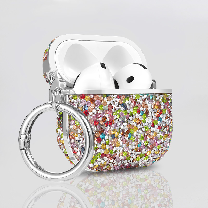 Funda para auriculares con purpurina de diamante de Color para Apple Airpods Pro 4 3 2 1 Bling Sparke funda para auriculares con llavero