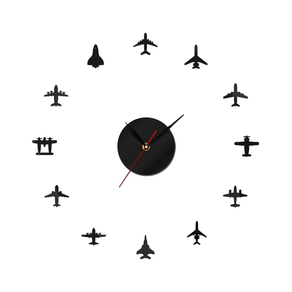 Pilot Airplane Contemporary Wall Clock Silent Quartz 3D Mirror Effect DIY Wall Art Modern Fly Plane Fighter Jet Klok