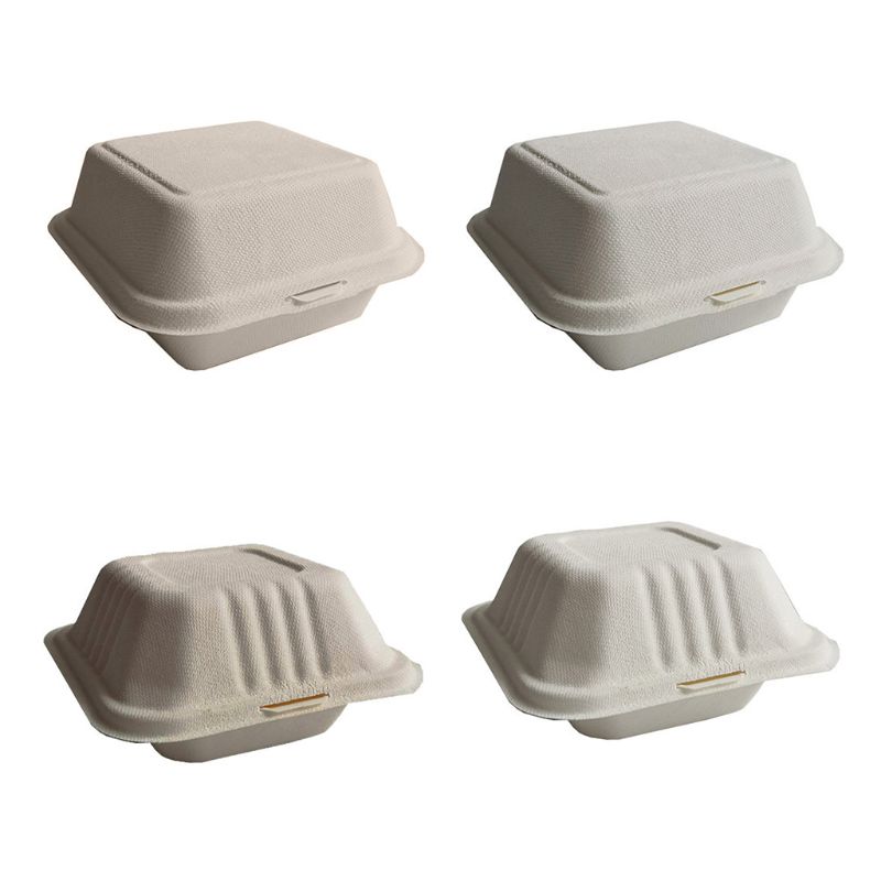 50Pcs Biologisch Afbreekbaar Wegwerp Afhalen Voedsel Containers Afbreekbaar Lunchbox Lekvrije Taart Hamburger Houder Box Voor Restaurants