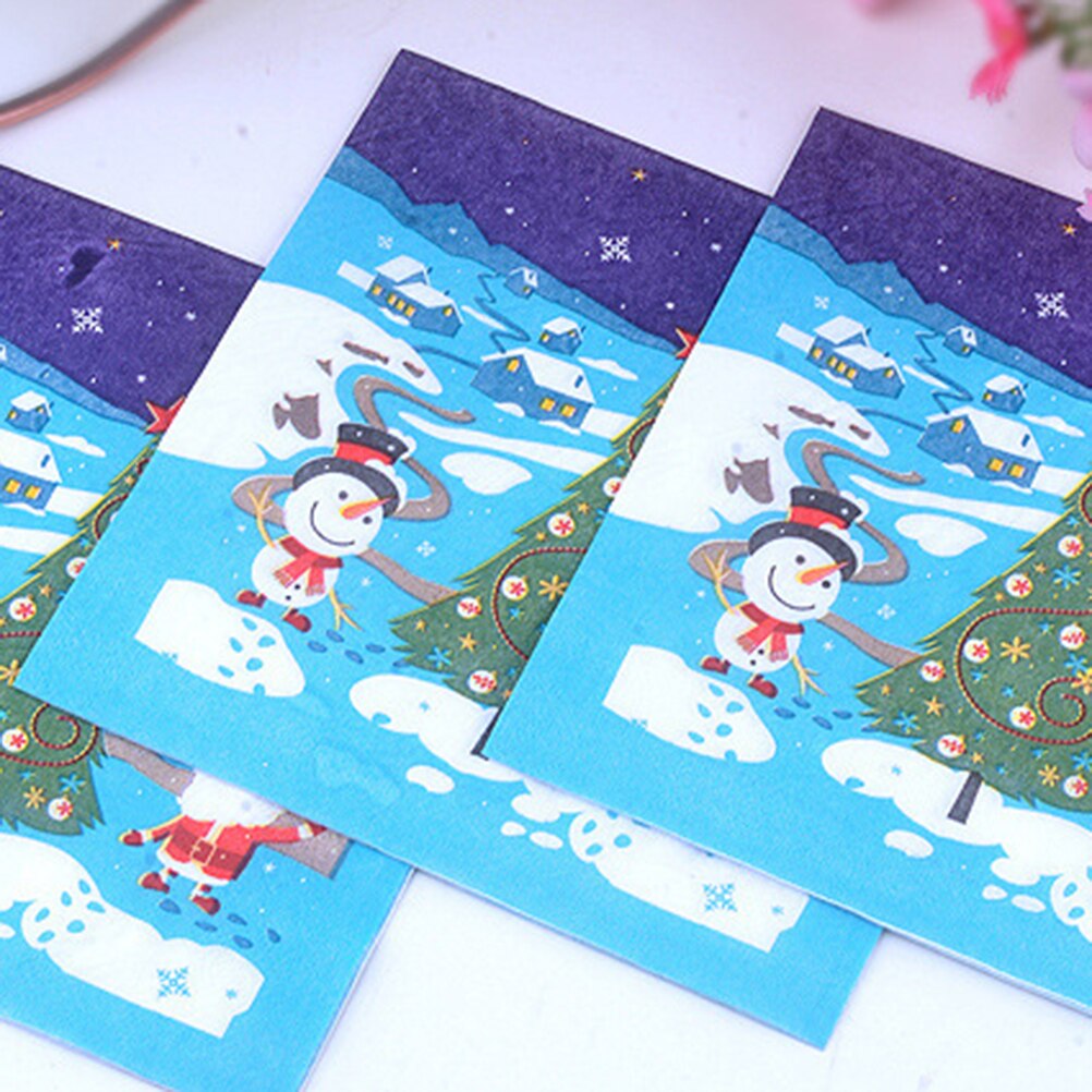 40pcs Kerst Snowscape Gedrukt Servetten Leuke Cartoon Tissue Diner Papieren Handdoek Feestartikelen