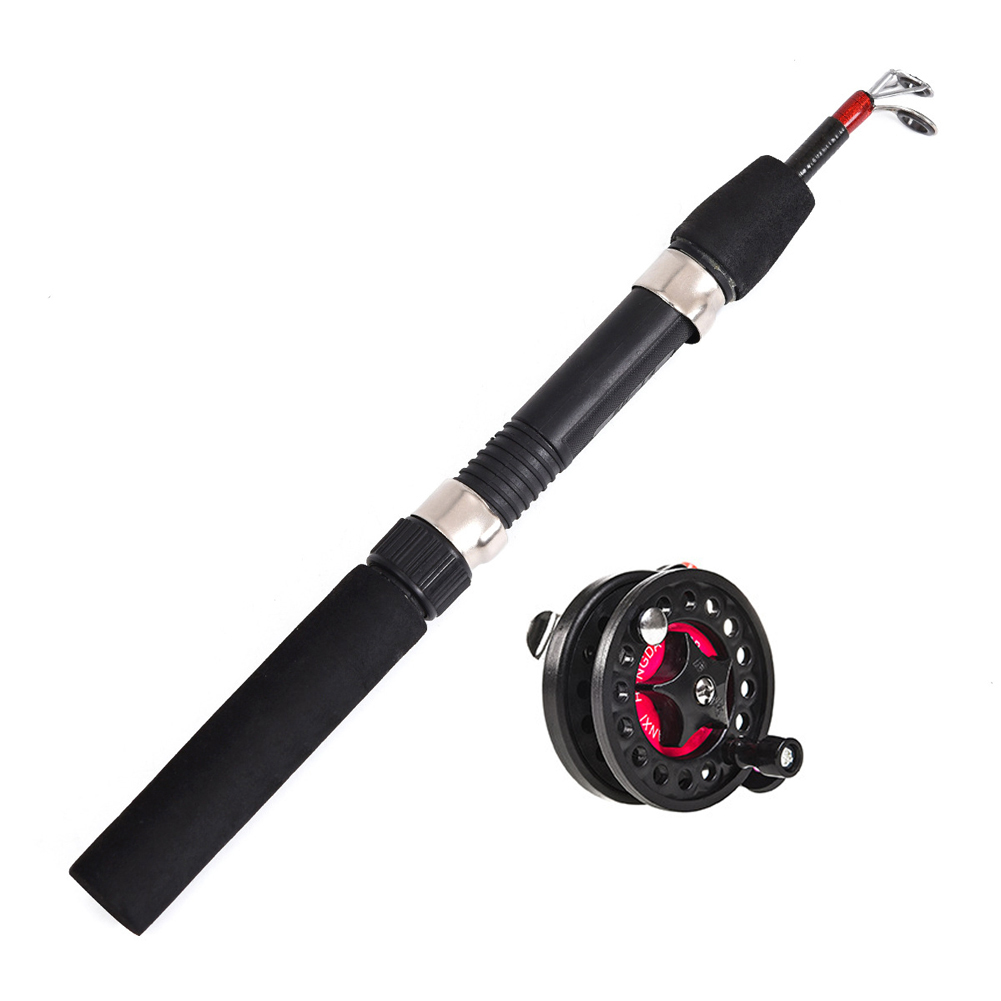 Ultra-Short Telescopic Winter Ice Fishing Rod With Reel FRP Fiber Pole Lightweight Feeder Fishing Rods Metal Wheel Casting Rod
