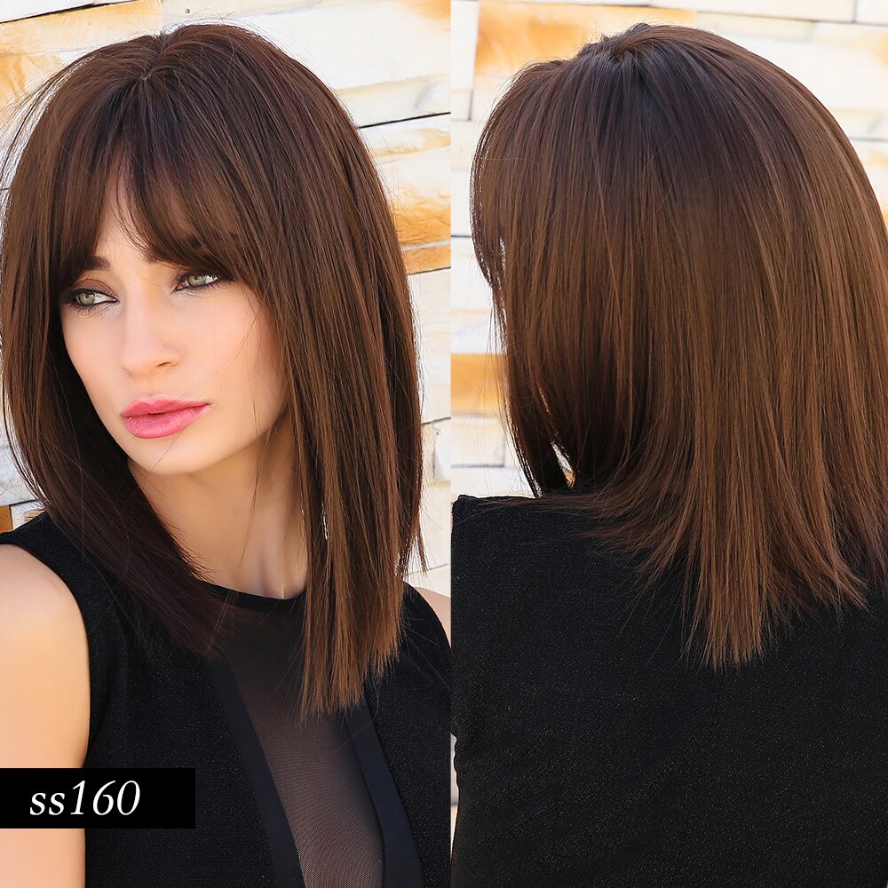 Element Kurze Gerade Synthetische Braun Nette Bob Perücken mit Pony Hitze Beständig Perücken für Weiß/Schwarz Frauen Party oder täglichen Verschleiß: ss160