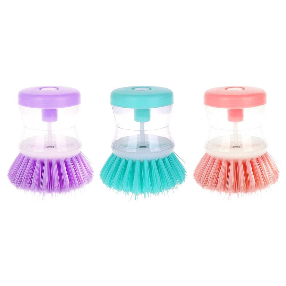 Cepillo para lavar platos y ollas de cocina con dispensador de llenado de líquido al presionar no daña la sartén, dispensador automático de cepillo de limpieza