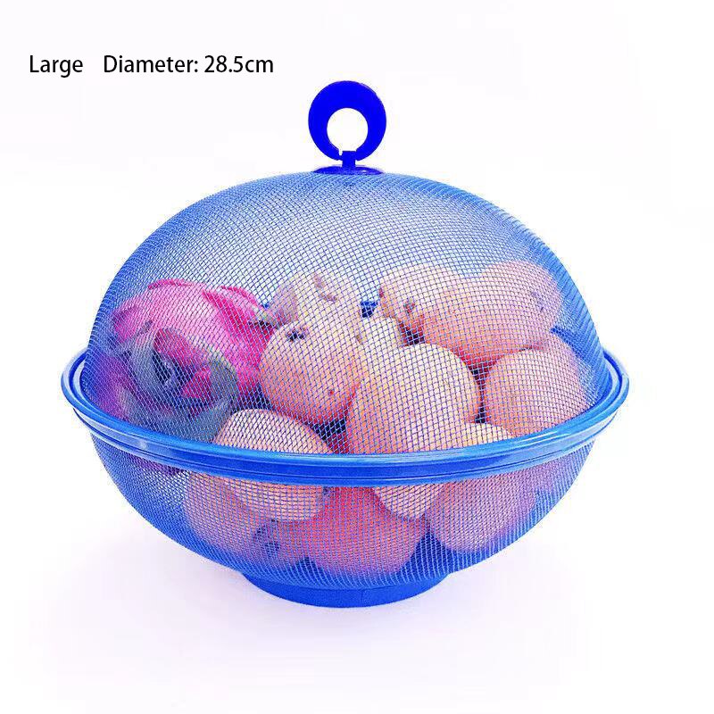 Metalen fruitmand met deksel, roestvrijstalen keukenafvoermand, snackgroentemand: 28.5cm blauw