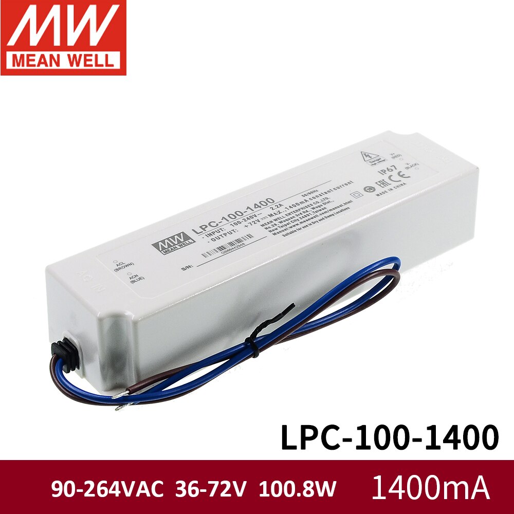 Meanwell LPC-100 Waterdichte Led Driver Enkele Output Voeding 90-264VAC 100 W 350mA 500mA 700mA 1050mA 1400mA 1750mA 2100mA